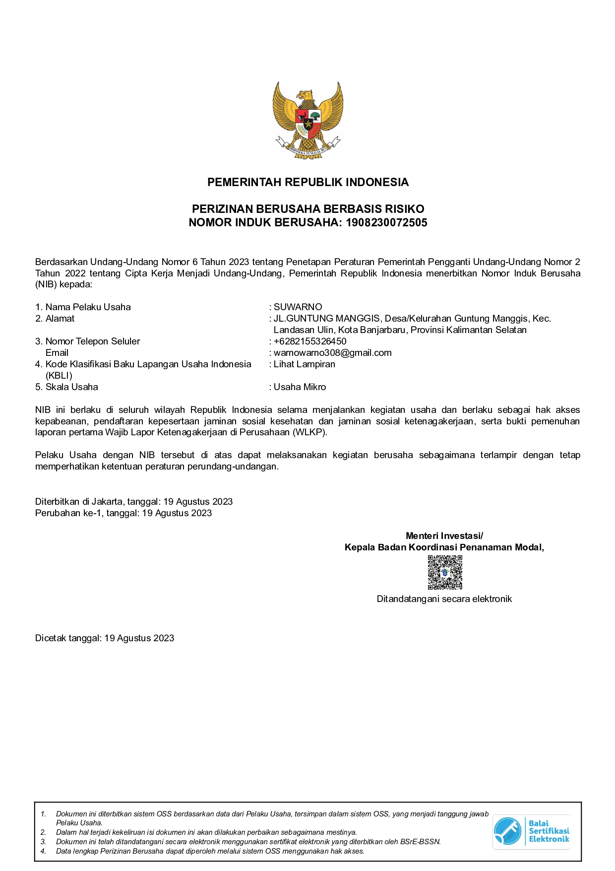 PERIZINAN BERUSAHA BERBASIS RISIKO